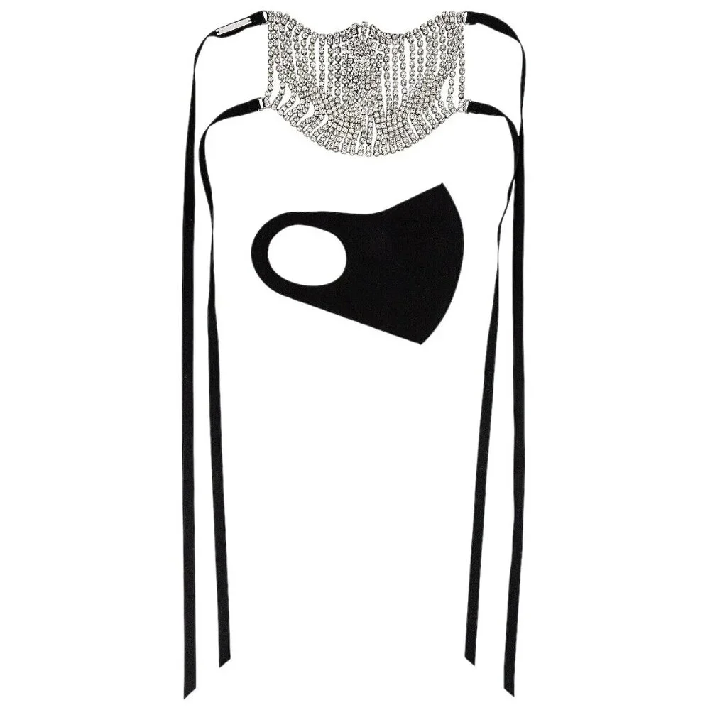 AREA Crystal Fringe Mask Accessory in Silver New Womens Costume